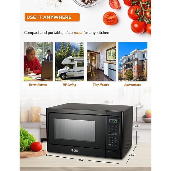 COMMERCIAL CHEF 1.3 Cu. Ft. Countertop Microwave with Digital Display Black Microwave & 10 Power Levels