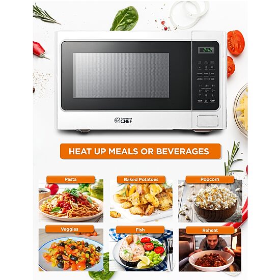 COMMERCIAL CHEF 1.3 Cu. Ft. Countertop Microwave with Digital Display White Microwave & 10 Power Levels