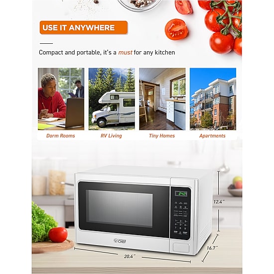 COMMERCIAL CHEF 1.3 Cu. Ft. Countertop Microwave with Digital Display White Microwave & 10 Power Levels