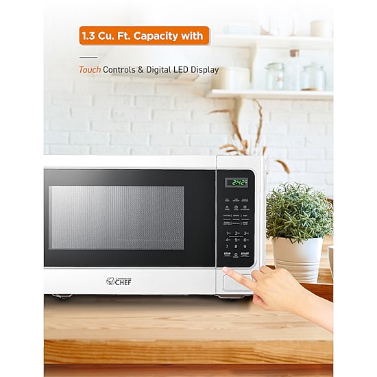 COMMERCIAL CHEF 1.3 Cu. Ft. Countertop Microwave with Digital Display White Microwave & 10 Power Levels