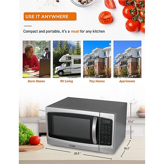 COMMERCIAL CHEF 1.3 Cu. Ft. Countertop Stainless Steel Microwave with Digital Display & 10 Power Levels