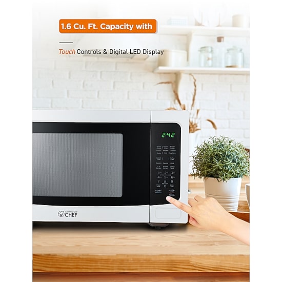COMMERCIAL CHEF 1.6 Cu. Ft. Countertop Microwave with Touch Controls & Digital Display & 10 Power Levels