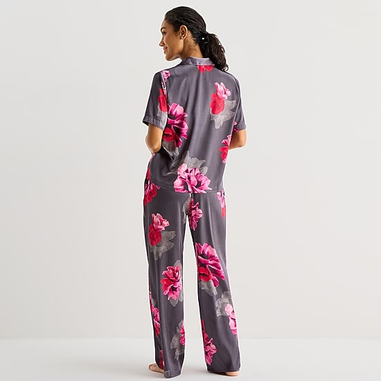 Ambrielle Womens Satin Short Sleeve 2-pc. Pajama Set