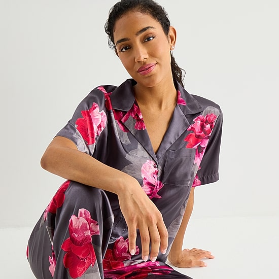 Ambrielle Womens Satin Short Sleeve 2-pc. Pajama Set
