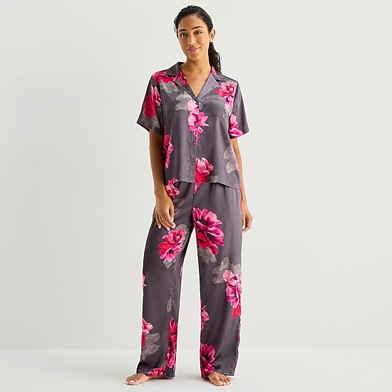 Ambrielle Womens Satin Short Sleeve 2-pc. Pajama Set