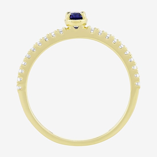 Womens Lab Created or Genuine Gemstone 14K Gold Over Silver Oval Side Stone Stack Band