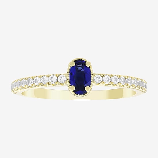 Womens Lab Created or Genuine Gemstone 14K Gold Over Silver Oval Side Stone Stack Band