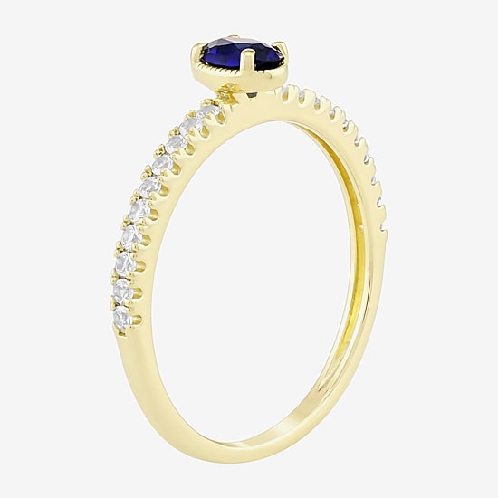Womens Lab Created or Genuine Gemstone 14K Gold Over Silver Oval Side Stone Stack Band