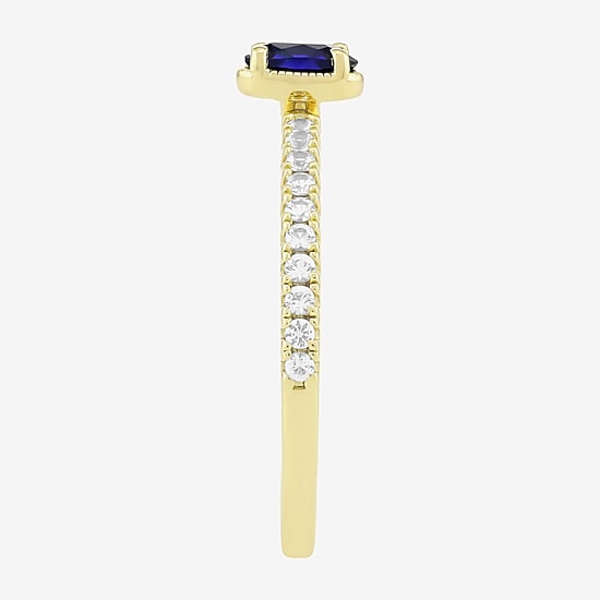 Womens Lab Created or Genuine Gemstone 14K Gold Over Silver Oval Side Stone Stack Band