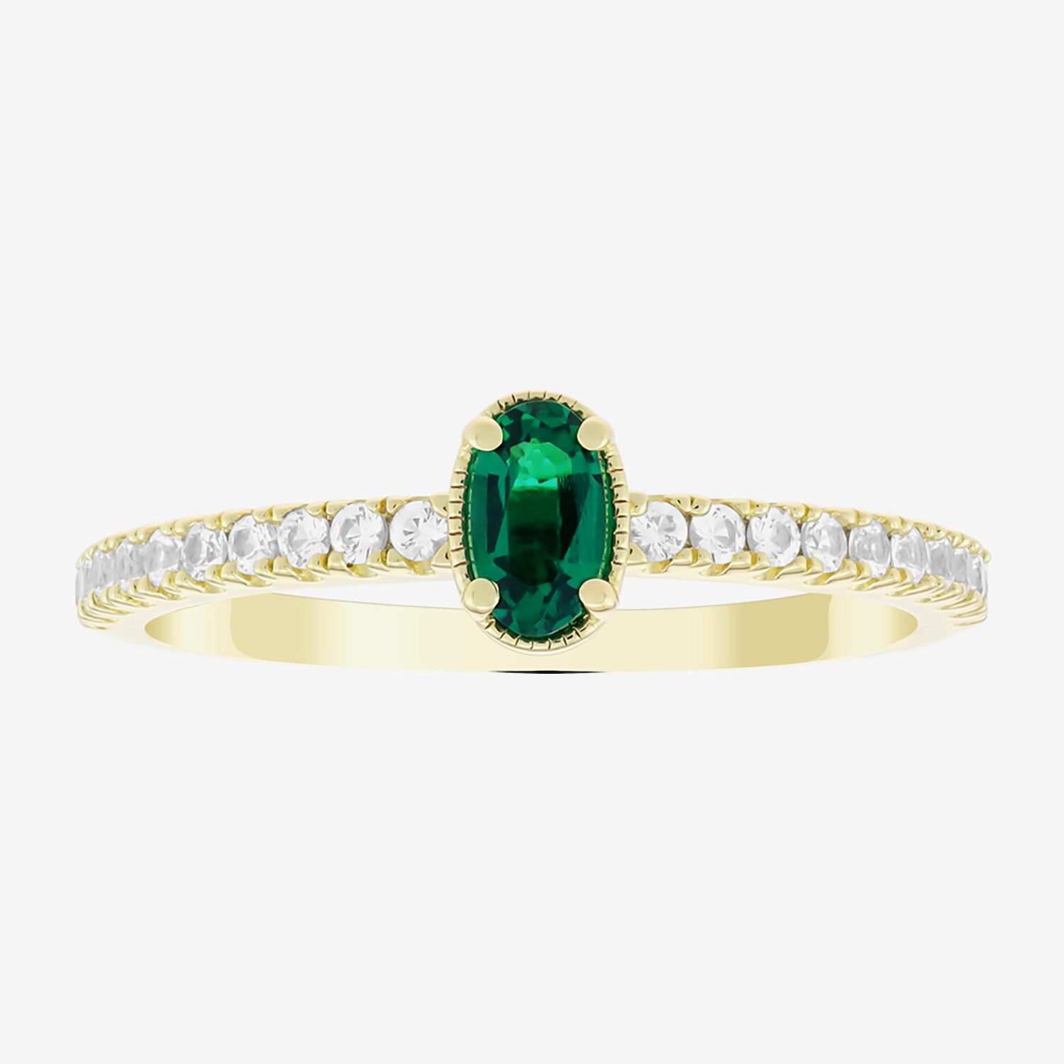 Lab Created Gemstone 14K Gold Over Silver Oval Side Stone Stack Band