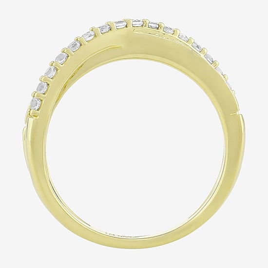 Womens Lab Created White Sapphire 14K Gold Over Silver Crossover Band