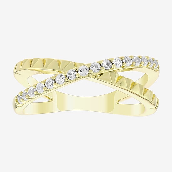Womens Lab Created White Sapphire 14K Gold Over Silver Crossover Band