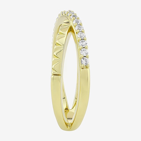 Womens Lab Created White Sapphire 14K Gold Over Silver Crossover Band