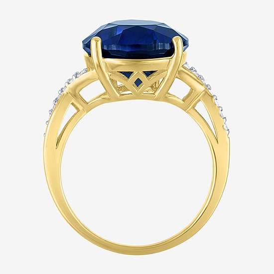 Womens Lab Created Blue Sapphire 14K Gold Over Silver Pear Side Stone Cocktail Ring