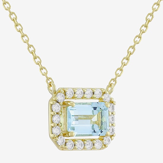 Womens Simulated Blue Aquamarine 14K Gold Over Silver 18 Inch Pendant Necklace