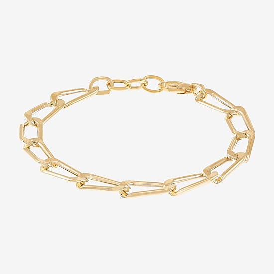 Limited Quantities! Womens 14K Gold 7 Inch Hollow Paperclip Chain Bracelet
