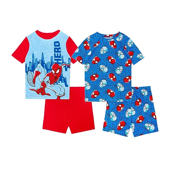 Disney Collection Boys Marvel Spiderman Crew Neck Short Sleeve 4-pc. Pajama Set