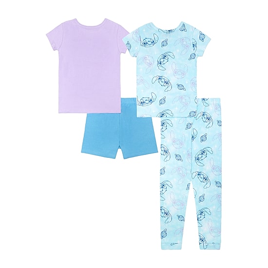 Disney Collection Girls Lilo & Stitch Crew Neck Short Sleeve 4-pc. Pajama Set