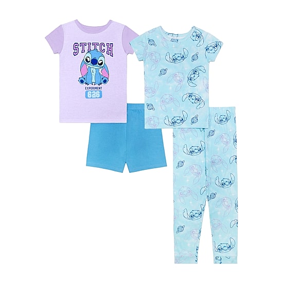 Disney Collection Girls Lilo & Stitch Crew Neck Short Sleeve 4-pc. Pajama Set