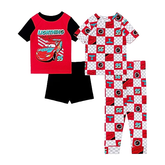 Disney Collection Toddler Boys Cars Crew Neck Short Sleeve 4-pc. Pajama Set