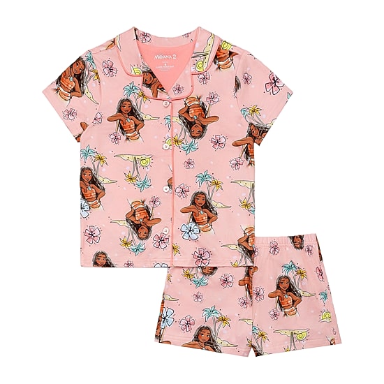 Disney Collection Girls Princess Moana Short Sleeve 2-pc. Pajama Set