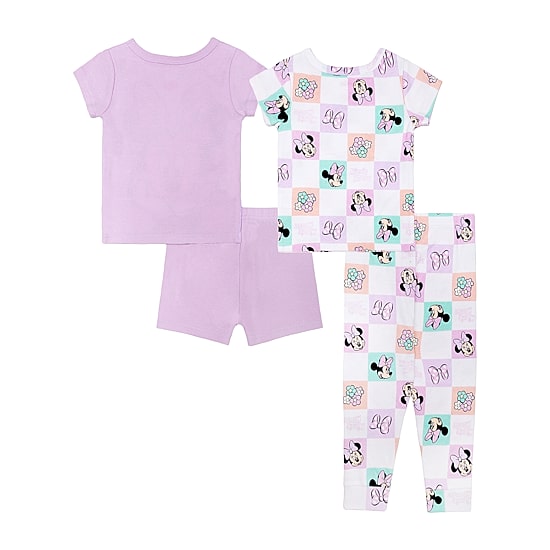 Disney Collection Toddler Girls Minnie Mouse Crew Neck Short Sleeve 4-pc. Pajama Set
