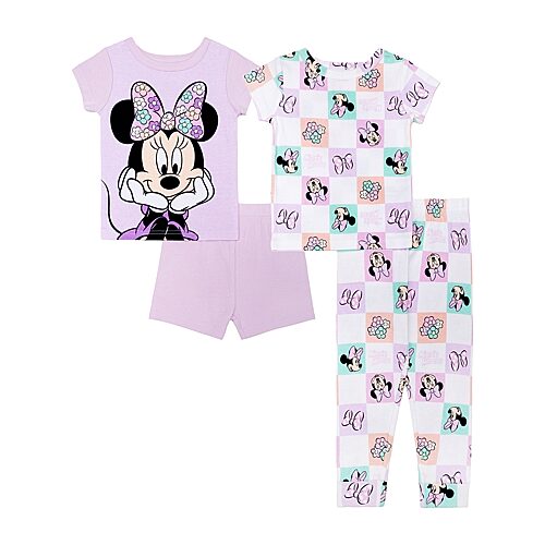 Disney Collection Toddler Girls Minnie Mouse Crew Neck Short Sleeve 4-pc. Pajama Set, 3t, Purple