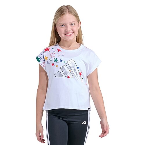 adidas Big Kid Girls Crew Neck Sleeveless Regular Fit Graphic T-Shirt, Small (7-8), White