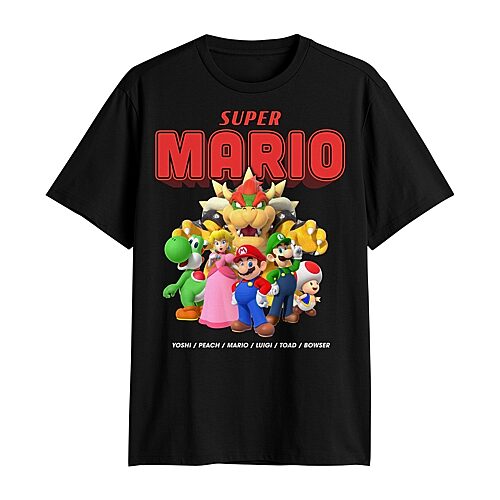 Novelty Mens Crew Neck Short Sleeve Regular Fit Super Mario Graphic T-Shirt, Large, Black
