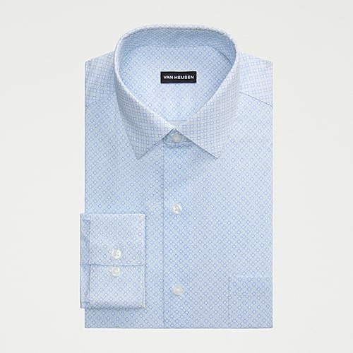Van Heusen Everyday Defense Stain Shield Fitted Mens Modern Fit Stretch Fabric Wrinkle Free Long Sleeve Dress Shirt, 17-17.5 32-33, Blue