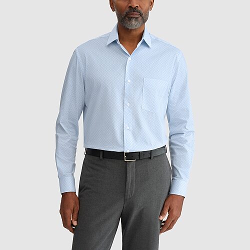 Van Heusen Everyday Defense Stain Shield Mens Regular Fit Stretch Fabric Wrinkle Free Long Sleeve Dress Shirt, 17-17.5 34-35, Blue