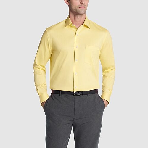 Van Heusen Everyday Defense Stain Shield Mens Regular Fit Stretch Fabric Wrinkle Free Long Sleeve Dress Shirt, 14-14.5 32-33, Yellow