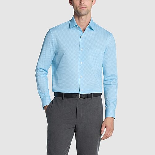 Van Heusen Everyday Defense Stain Shield Mens Regular Fit Stretch Fabric Wrinkle Free Long Sleeve Dress Shirt, 16-16.5 32-33, Blue