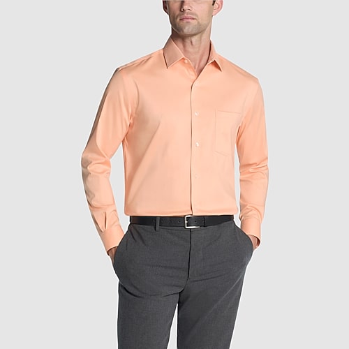 Van Heusen Ultra Flex Mens Regular Fit Stretch Fabric Wrinkle Free Long Sleeve Dress Shirt, 15-15.5 34-35, Orange