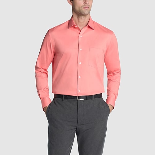 Van Heusen Everyday Defense Stain Shield Mens Regular Fit Stretch Fabric Wrinkle Free Long Sleeve Dress Shirt, 16-16.5 32-33, Orange