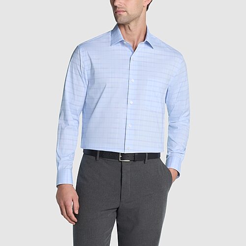 Van Heusen Ultra Flex Mens Regular Fit Stretch Fabric Wrinkle Free Long Sleeve Dress Shirt, 15-15.5 34-35, Blue
