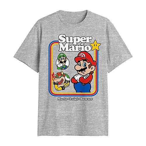 Novelty Mens Crew Neck Short Sleeve Classic Fit Super Mario Big and Tall Graphic T-Shirt, 3x-large Tall, Gray