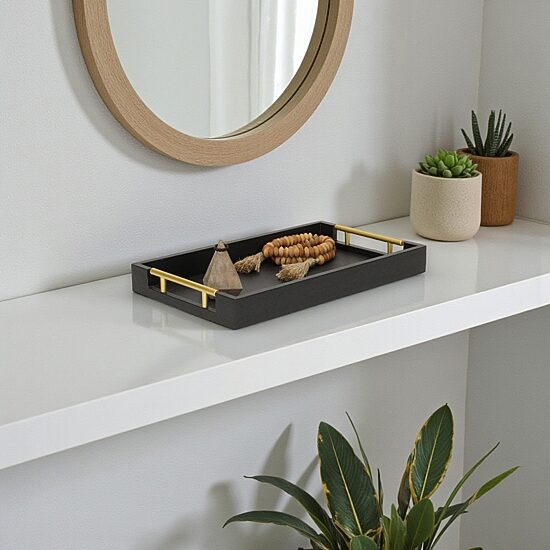 Cheungs Black Faux Snakeskin Rectangular Decorative Tray