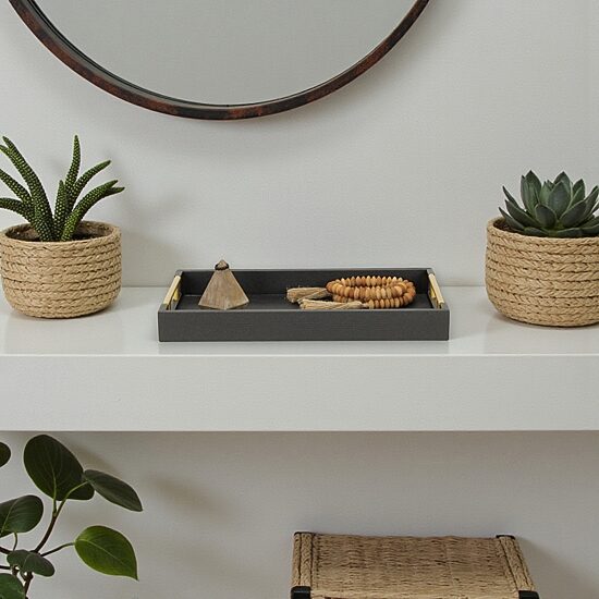 Cheungs Black Faux Snakeskin Rectangular Decorative Tray