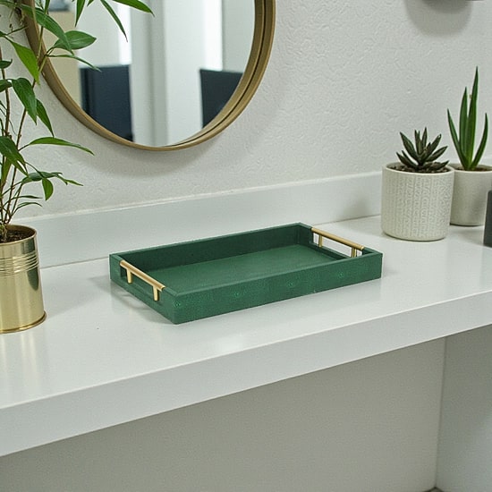 Cheungs Green Faux Shagreen Rectangular Decorative Tray