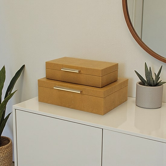 Cheungs Camel Brown Faux Shagreen Rectangular 2-pc. Decorative Box