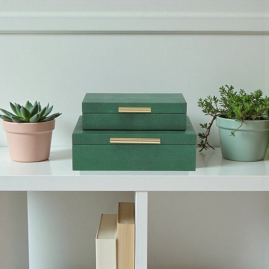Cheungs Green Faux Shagreen Rectangular 2-pc. Decorative Box