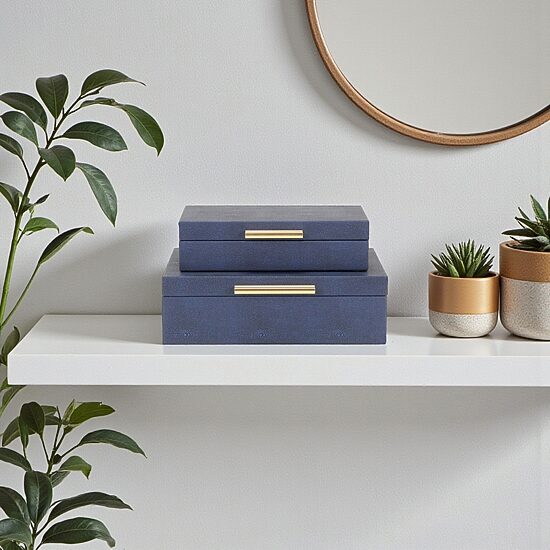Cheungs Navy Blue Faux Shagreen Rectangular 2-pc. Decorative Box