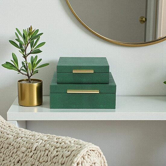 Cheungs Green Faux Shagreen Square 2-pc. Decorative Box