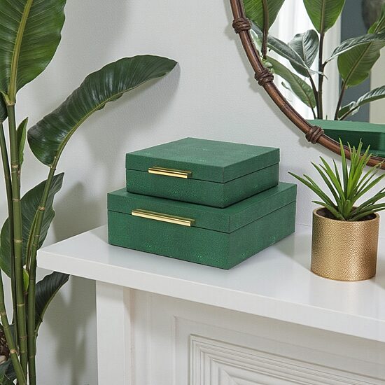 Cheungs Green Faux Shagreen Square 2-pc. Decorative Box