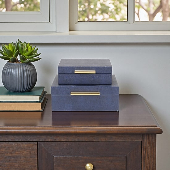 Cheungs Navy Blue Faux Shagreen Square 2-pc. Decorative Box