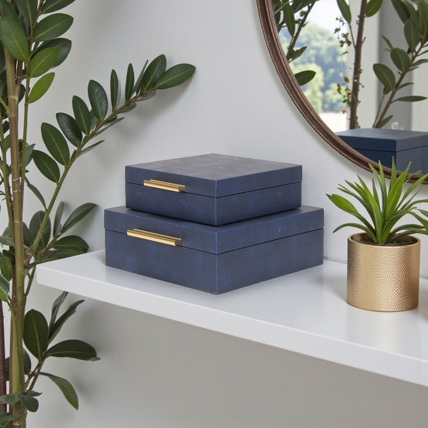 Cheungs Navy Blue Faux Shagreen Square 2-pc. Decorative Box