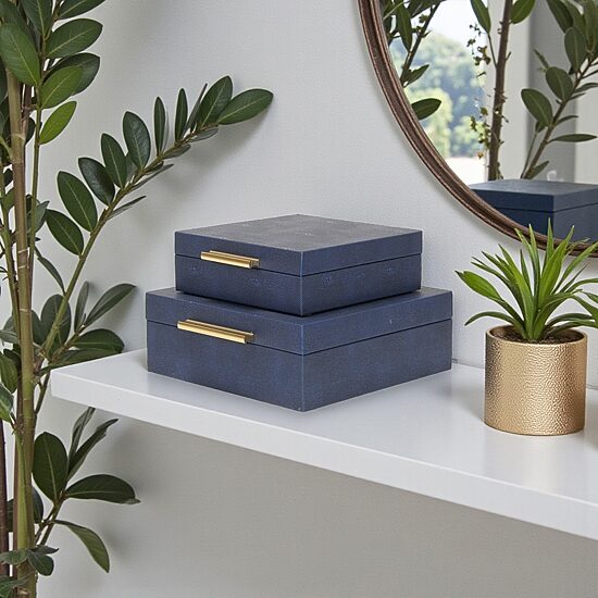 Cheungs Navy Blue Faux Shagreen Square 2-pc. Decorative Box