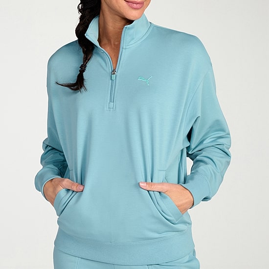 PUMA Womens Mock Neck Long Sleeve Active Quarter-Zip Pullover