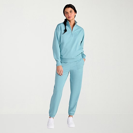 PUMA Womens Stretch Fabric Tapered Mid Rise Relaxed Fit Knit Active Jogger Pant